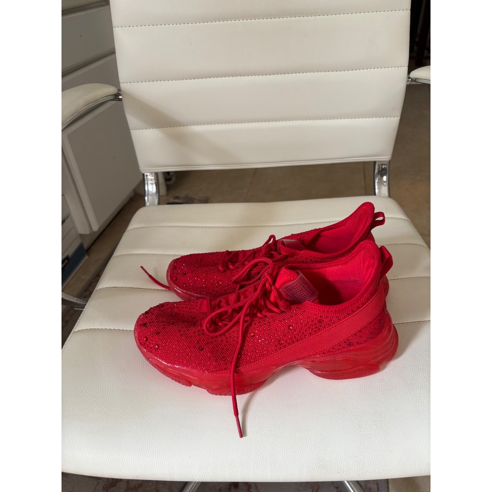 Belos Red Rhinestone Memory Foam Platform Sneakers Womens 8.5 Sparkly Trainers